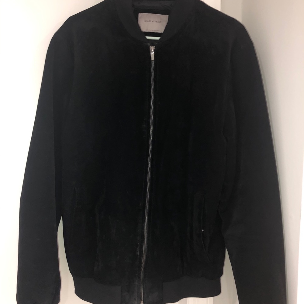 Zara Suede Leather Bomber Jacket size M